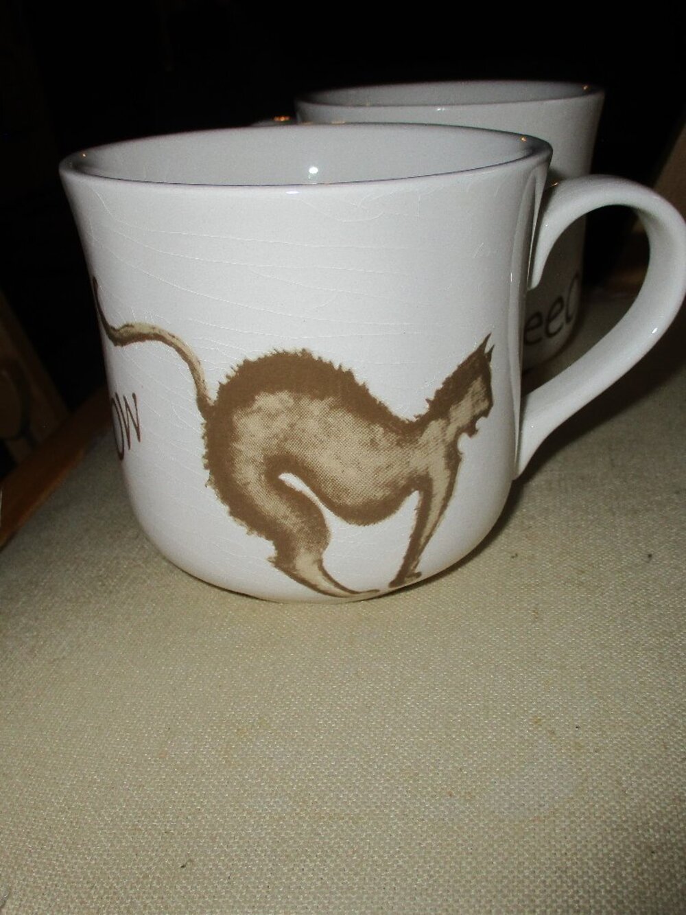 Vintage Rae Dunn M Studios Meeeoow Scardy Cat mugs set of 2